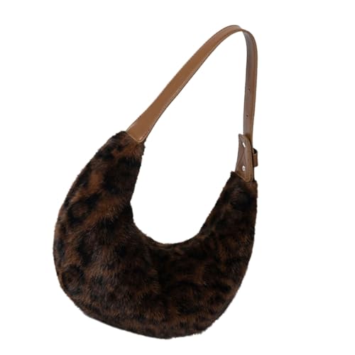 Damen Plüsch Handtasche mit Leoparden Designs Trendy Shouder Bag Casual Achseltaschen für das Hinzufügen von Stilen zu jedem Outfit Leopardenmuster Tasche, dunkelbraun, One Size von ZYMIADOU