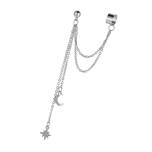 Elegante Doppel-Clip-Ohrringe aus Gold-Silber-Legierung mit Mond-Stern-Designs für Mädchen und Frauen, handgefertigtes Ohr-Accessoire, modische Stern-Mond-Ohrringe, Einheitsgröße, Wie beschrieben, Wie von ZYMIADOU
