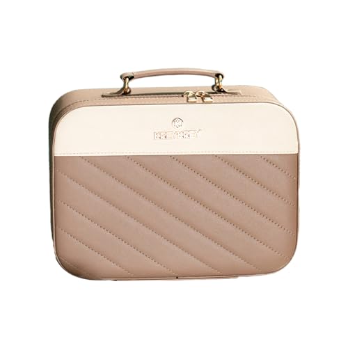 Kulturbeutel mit großem Fassungsvermögen, tragbar, PU-Leder, Make-up-Tasche, multifunktionale Aufbewahrungstasche für Damen, kompakte Make-up-Tasche, khaki, L, Mass Beauty von ZYMIADOU