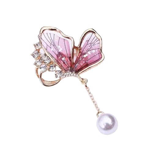 Modische Damen-Brosche mit Perlen und Schmetterlingen, elegante Wassertropfen-Form, stabile Legierung, tragbar, für gesellschaftliche Veranstaltungen, Einheitsgröße, Wie beschrieben von ZYMIADOU