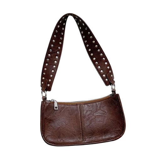 Retro 90er Jahre Stile Nieten Nieten Damen Crossbody Tasche PU Leder Unterarm Handtasche mit verstellbarem Riemen für den täglichen Gebrauch PU Leder Tasche, Kaffeebraun, One Size Retro 90er Jahre Stile Nieten Nieten Damen Crossbody Tasche PU Leder Unterarm Handtasche mit verstellbarem Riemen für den täglichen Gebrauch PU Leder Tasche, Kaffeebraun, One Size von ZYMIADOU