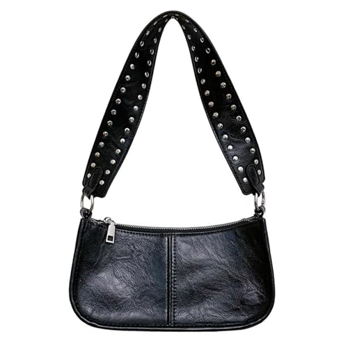 Retro 90er Jahre Stile Nieten Nieten Damen Crossbody Tasche PU Leder Unterarm Handtasche mit verstellbarem Riemen für den täglichen Gebrauch PU Leder Tasche, Schwarz , One Size Retro 90er Jahre Stile Nieten Nieten Damen Crossbody Tasche PU Leder Unterarm Handtasche mit verstellbarem Riemen für den täglichen Gebrauch PU Leder Tasche, Schwarz , One Size von ZYMIADOU