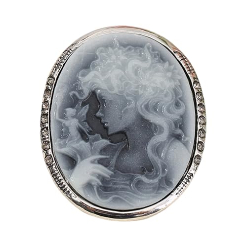 Stilvolle Damen-Brosche im Hochformat mit Strasssteinen, Datumslose Legierung, verschönert Eleganz und Charm, Strasssteine, Frauengesicht, Einheitsgröße, Wie beschrieben von ZYMIADOU