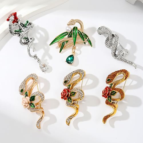 Vintage Rose Snake Brosche künstlerische Brosche Charm für Damen und Herren eine Ergänzung zu jedem Ensembles Rose Pin, Einheitsgröße, Wie beschrieben von ZYMIADOU
