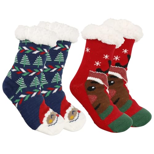 ZYMIADOU 2 Paar Damen Grippers Hausschuhsocken Fuzzy Winter Weich Thermo Warm Fleece Gefüttert Lustige Weihnachtsstrümpfe Gestrickt Home, I, Einheitsgröße von ZYMIADOU