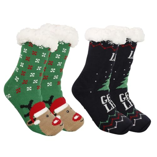 ZYMIADOU 2 Paar Damen Grippers Hausschuhsocken Fuzzy Winter Weich Thermo Warm Fleece Gefüttert Lustige Weihnachtsstrümpfe Gestrickt Home, J, Einheitsgröße von ZYMIADOU