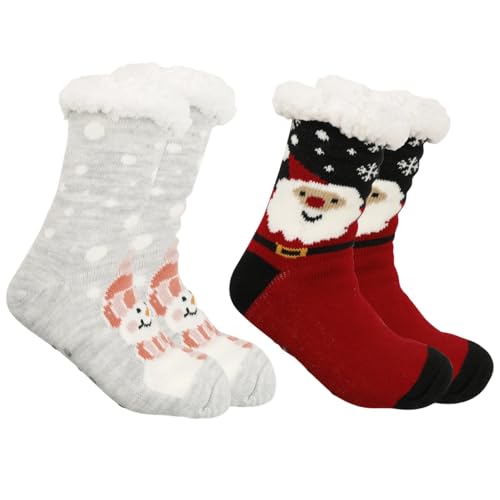 ZYMIADOU 2 Paar Damen Grippers Hausschuhsocken Fuzzy Winter Weich Thermo Warm Fleece Gefüttert Lustige Weihnachtsstrümpfe Gestrickt Home, g, Einheitsgröße von ZYMIADOU