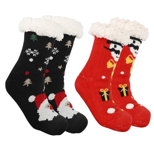 ZYMIADOU 2 Paar Damen Grippers Hausschuhsocken Fuzzy Winter Weich Thermo Warm Fleece Gefüttert Lustige Weihnachtsstrümpfe Gestrickt Home, h, Einheitsgröße von ZYMIADOU