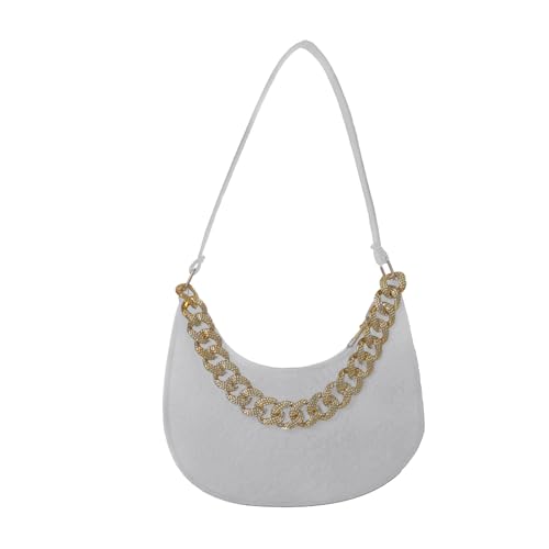 ZYMIADOU 2023 Mode Achseltasche Damen Muster Schultertaschen mit Kette Dekoration Elegante Filz Handtasche Frauen Handtaschen, weiß, One Size von ZYMIADOU