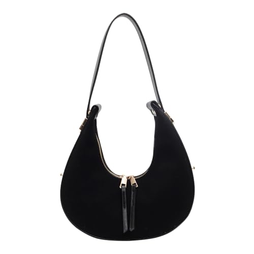ZYMIADOU Anspruchsvolle Umhängetasche mit Reißverschluss-Detail Damen Leder Unterarmtasche Retro Handtasche für mehrere Anlässe Winter Geldbörse, Schwarz , One Size von ZYMIADOU