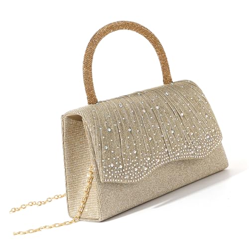 ZYMIADOU Auffällige Abendtasche mit schimmernden Strasssteinen und Kette, plissierte Schultertasche, luxuriöse Handtasche für modische Frauen, funkelnde Verzierung, champagnerfarben, One Size ZYMIADOU Auffällige Abendtasche mit schimmernden Strasssteinen und Kette, plissierte Schultertasche, luxuriöse Handtasche für modische Frauen, funkelnde Verzierung, champagnerfarben, One Size von ZYMIADOU