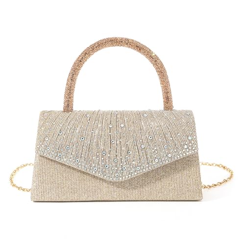 ZYMIADOU Auffällige Abendtasche mit schimmernden Strasssteinen und Kette, plissierte Schultertasche, luxuriöse Handtasche für modische Frauen, funkelnde Verzierung, champagnerfarben, One Size ZYMIADOU Auffällige Abendtasche mit schimmernden Strasssteinen und Kette, plissierte Schultertasche, luxuriöse Handtasche für modische Frauen, funkelnde Verzierung, champagnerfarben, One Size von ZYMIADOU
