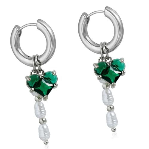 ZYMIADOU Barockperlen-Herz-Anhänger-Halsketten-Set, unregelmäßig geformte Ohrringe mit romantischem Charme für Frauen, stilvolles Acryl-Perlen-Ohrring-Set, Einheitsgröße, Wie beschrieben, Wie von ZYMIADOU