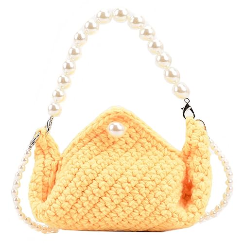 ZYMIADOU Damen Mode Künstliche Perle Gestrickte Handtasche Elegant Und Vielseitig Schultertasche Für Dates Und Event Stricktasche, gelb, One Size von ZYMIADOU