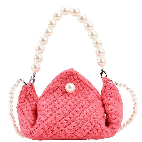 ZYMIADOU Damen Mode Künstliche Perle Gestrickte Handtasche Elegant Und Vielseitig Schultertasche Für Dates Und Event Stricktasche, rot, One Size von ZYMIADOU