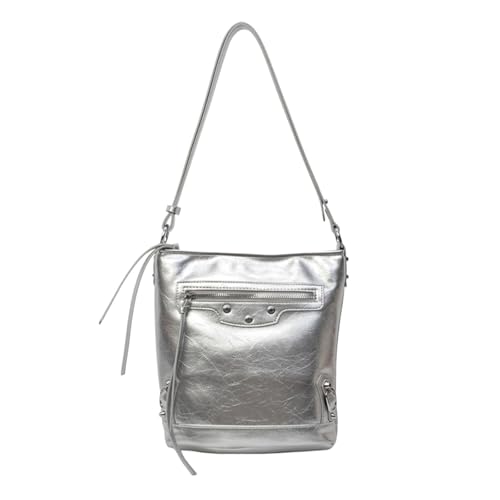 ZYMIADOU Damen Unterarmtasche PU-Leder Schulter Mode Ästhetische Handtasche All-Matching Achsel Mädchen Shopping Dating Frauen All-Matching Achsel Große Achsel PU-Leder Schulter, silber, One Size von ZYMIADOU