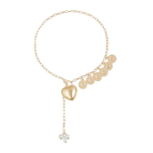 ZYMIADOU Einzigartige Herz-Münzen-Statement-Halskette, Legierung, Schmuck, individualisierte Legierung, Charm, Schicht-Halskette für Stile, Liebhaber, trendiges Herz und Münze, Brautschmuck von ZYMIADOU