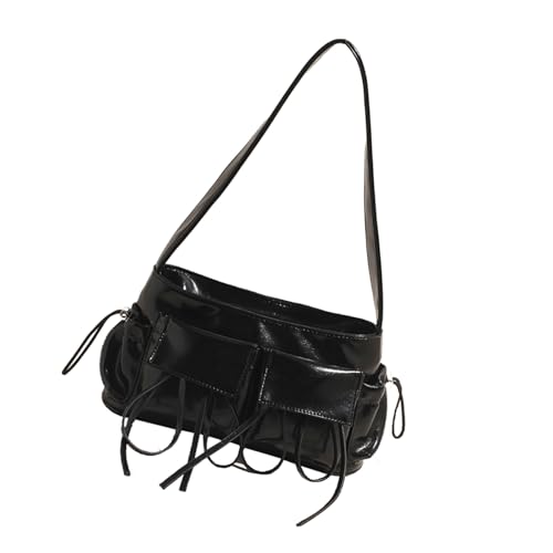 ZYMIADOU Elegante einfarbige lässige Schultertasche mit süßer Schleife, Unterarm-Geldbörse, mehrere Taschen, Achselhöhle mit Reißverschluss, für Arbeit, Einkaufen, multifunktional für Damen, Schwarz von ZYMIADOU