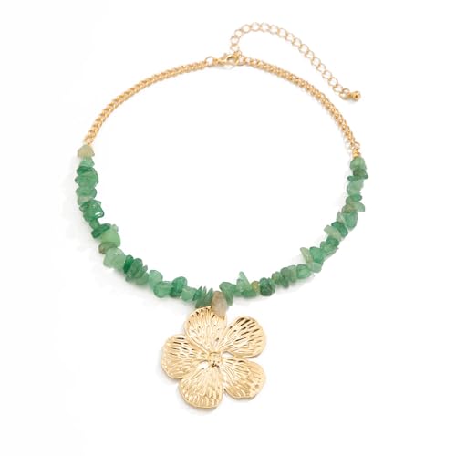 ZYMIADOU Halskette mit Blumen-Anhänger und verstellbarer Stein-Schlüsselbeinkette für Damen und den täglichen Gebrauch, zerkleinerte Stein-Kette von ZYMIADOU