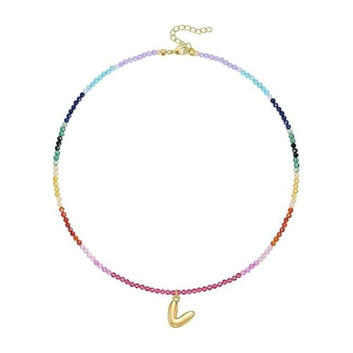 ZYMIADOU Handgefertigte Initialen-Halskette mit Kristallsteinen, 14 Karat Goldkette, Zubehör für Freizeitkleidung für Damen, bunter Strandschmuck, Einheitsgröße, Wie beschrieben, Wie beschrieben von ZYMIADOU