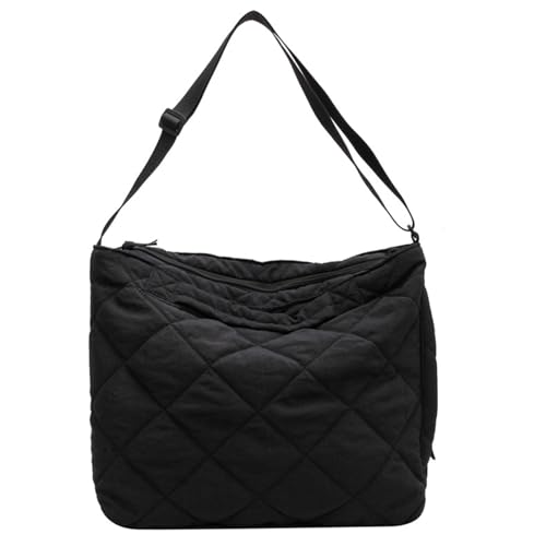 ZYMIADOU Handtasche Nylon Tasche Große Kapazität Einkaufen Vielseitige Schulter für Mädchen Frauen Mode Trendy Schule Buch Taschen Gesteppte Tragetaschen, Schwarz , One Size von ZYMIADOU