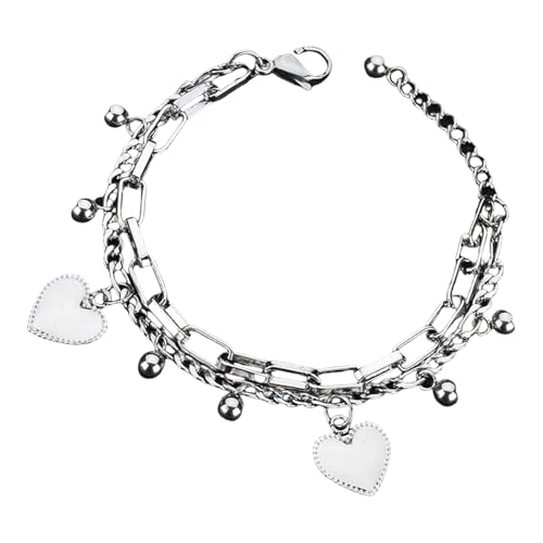ZYMIADOU Herz mit verstellbarer Kette, raffiniertes Doppel-Armband, Ornament für modebewusste Frauen, Einheitsgröße, Wie beschrieben von ZYMIADOU