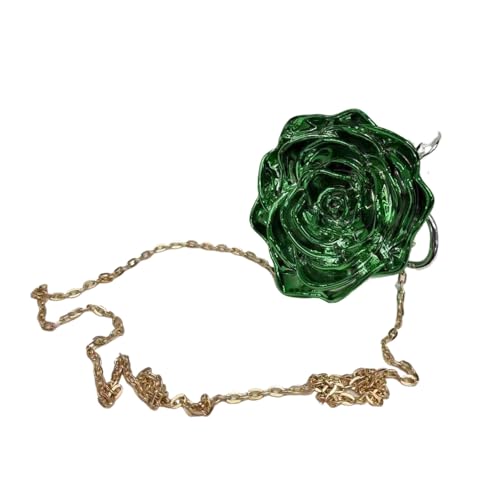 ZYMIADOU Kompakte Acryl-Tasche mit einzigartigen Blumen-Designs, Abend-Geldbörse, kreative Umhängetasche, elegante Hochzeits-Handtasche, Handgelenk-Geldbörse, Galvanisiertes Grün, One Size von ZYMIADOU