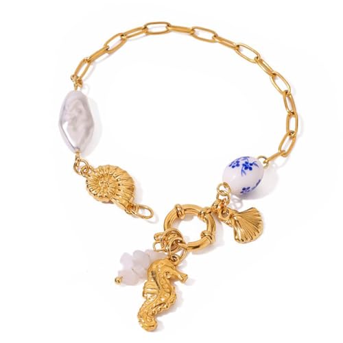 ZYMIADOU Leichter Armreif mit Strandmotiv und Muschelanhänger, für Damen und Herren, lässiges Outfit, Schmuck, Accessoire, vielseitiger Muschelschmuck, Einheitsgröße, Wie beschrieben von ZYMIADOU