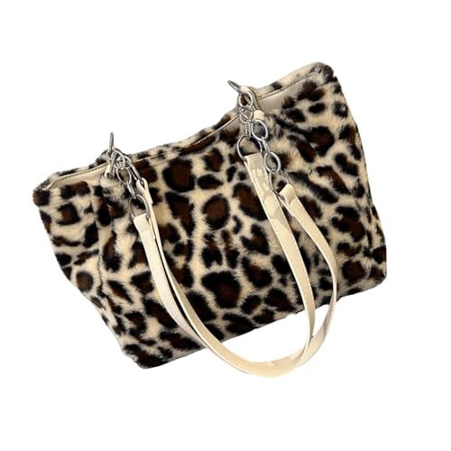 ZYMIADOU Modische Schultertasche mit Leopardenmuster und weichem Plüsch, reichlich Stauraum, Unterarmtasche mit Tragegriff oben, für den täglichen Gebrauch, weiß, One Size von ZYMIADOU
