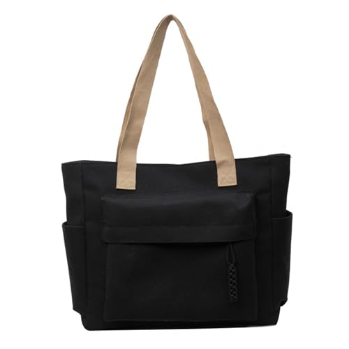 ZYMIADOU Schlichte, einfarbige Schultertasche mit mehreren Taschen, lässig, großes Fassungsvermögen, modische Damen-Handtasche, mit Reißverschluss, Schwarz , One Size von ZYMIADOU