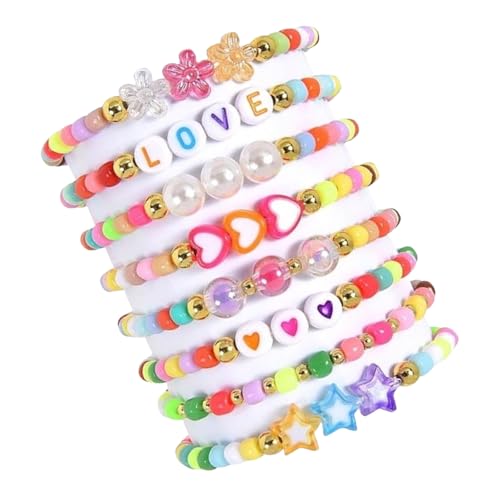 ZYMIADOU Set mit 8 trendigen verstellbaren Armbändern, Perlenschmuck mit Liebesanhänger, Regenbogenfarben, für Damen und Mädchen, Schmuck-Geschenk-Set von ZYMIADOU