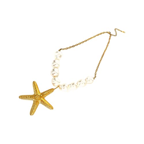 ZYMIADOU Stilvolle, marininspirierte Halskette mit Seestern-Anhänger mit Kunstperlen, allergieresistent, Modeschmuck, minimalistisches ozeanisches Accessoire, Einheitsgröße, Wie beschrieben, Wie von ZYMIADOU