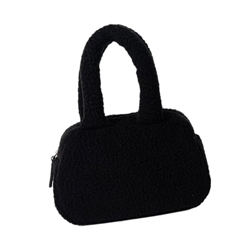 ZYMIADOU Stilvolle Damen-Fleece-Tasche, weiche Winter-Handtasche mit Tragegriff oben und leicht zugänglichem Reißverschluss, für den täglichen Gebrauch, unverzichtbare Tasche, Schwarz , One Size von ZYMIADOU