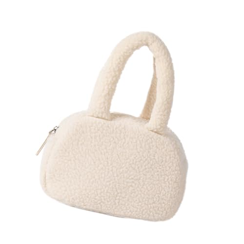 ZYMIADOU Stilvolle Damen-Fleece-Tasche, weiche Winter-Handtasche mit Tragegriff oben und leicht zugänglichem Reißverschluss, für den täglichen Gebrauch, unverzichtbare Tasche, beige, One Size von ZYMIADOU