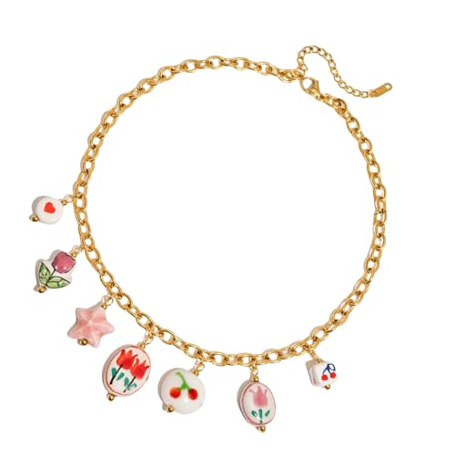 ZYMIADOU Stilvolle Halskette aus Keramik und Perlen, verstellbare Kette für den Alltag oder besondere Anlässe, elegante Edelstahl-Schmuckkette, Einheitsgröße, Wie beschrieben, Wie beschrieben von ZYMIADOU