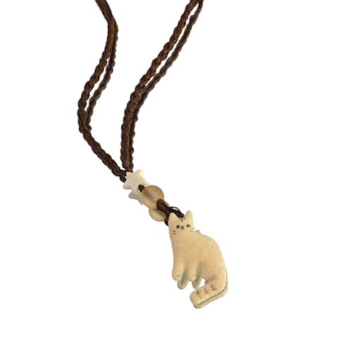ZYMIADOU Stilvolle Halskette mit Katzenanhänger für Damen, Retro-Stil, ethnischer Stil, Stern-Perlen, Seilkette, Schmuck, legere oder formelle Outfits, Geschenk, Katzenbesitzer-Halskette von ZYMIADOU