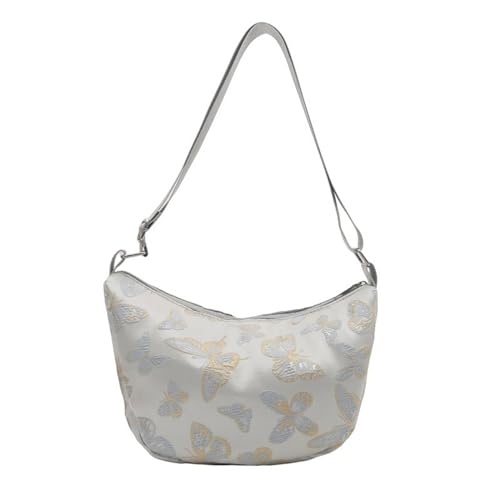 ZYMIADOU Stilvolle bestickte Schultertasche, elegante Nylon-Crossbody-Tasche mit geräumigem Stauraum für anspruchsvolle Damen-Handtasche, silber, One Size von ZYMIADOU