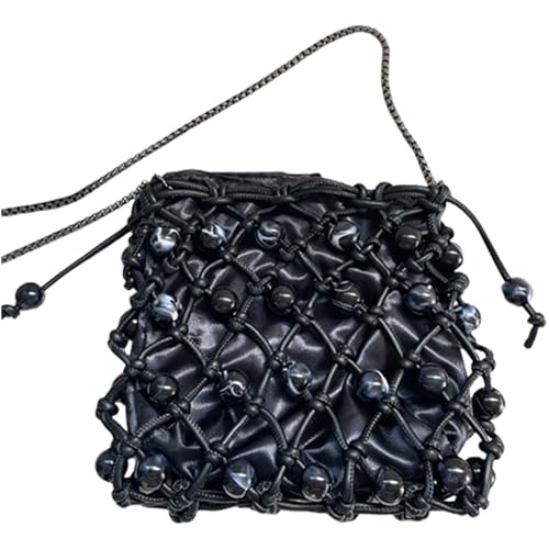 ZYMIADOU Vielseitige Crosssobody Geldbörse Party Handtasche handgewebte Perlen Schultertasche Abendtasche für trendige Frauen Mädchen Retro Perlen Tasche, Schwarz , One Size von ZYMIADOU
