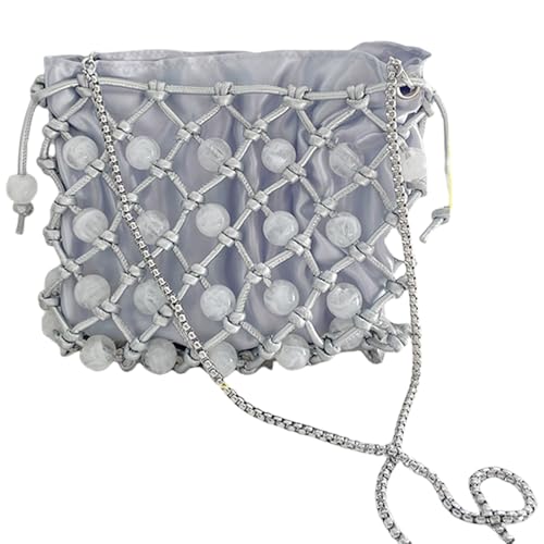 ZYMIADOU Vielseitige Crosssobody Geldbörse Party Handtasche handgewebte Perlen Schultertasche Abendtasche für trendige Frauen Mädchen Retro Perlen Tasche, grau, One Size von ZYMIADOU