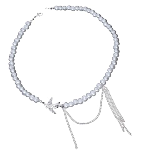 ZYMIADOU Zierliche Halskette mit Schwalben-Anhänger, verziert mit funkelnden Kunstperlen und elegantem Quasten-Uhrwerk-Design, eleganter Anhänger aus Legierung, Geschenk von ZYMIADOU