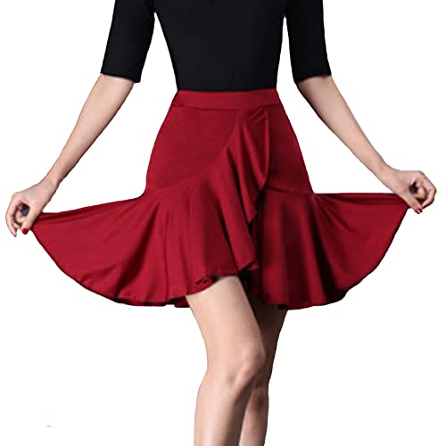 ZYMOZYM Frauen Schwarz Asymmetrische Lotus Latin Dance Rock mit Unterhose, dunkelrot, 48 von ZYMOZYM