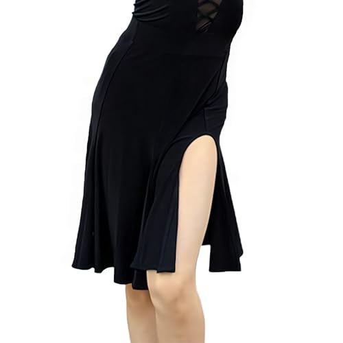 ZYMOZYM Langer Rock Mit Hose Schlitz Für Damen Knielang Elegant Wickelrock Schwarz Tanzrock Samba Latin Salsa von ZYMOZYM