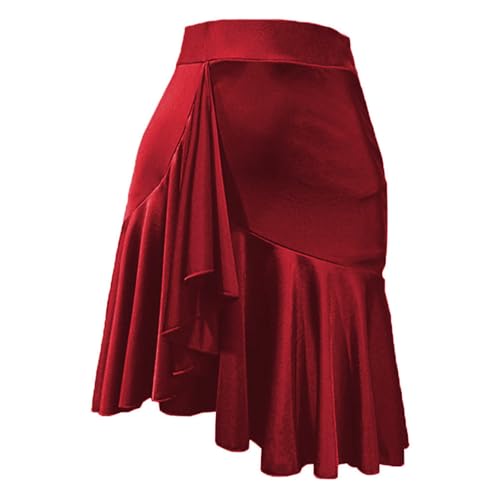 ZYMOZYM Schwarzer Basic Minirock Mit Shorts Mädchen Rüschenkante Stretch Kurz Faltenrock Tanzrock Damen(Burgund Rot) von ZYMOZYM