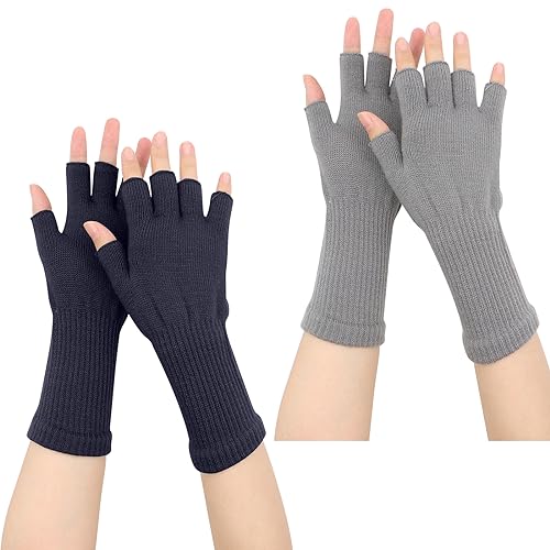 ZYNERY 2 Paar Halb Fingerhandschuhe, Unisex Winter Warme Fingerlose Handschuhe, Wärmer Strick Kurzer Gestrickte für Erwachsene und Kinder von ZYNERY