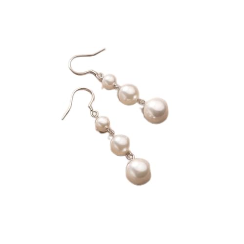 S925 Silber Graduale Synthetische Perle Lange Ohrringe Koreanischer Stil Frauen Ohrringe M01920, ZYNSAE, Silbrig von ZYNSAE