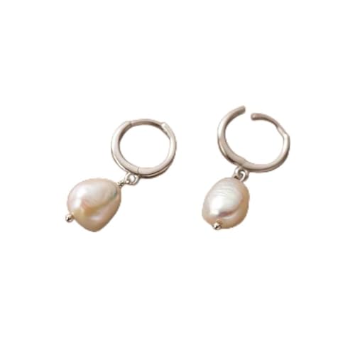 S925 Silver French Pearl Series Unregelmäßige Barockperlen Kurzohrschnalle Ohrringe M01784, ZYNSAE, Silbrig von ZYNSAE