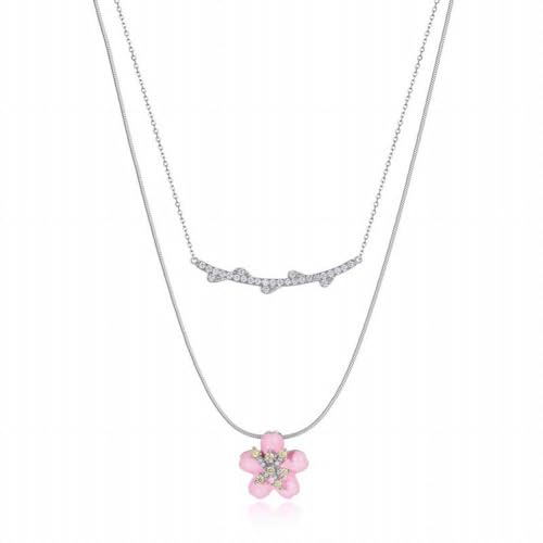 ZYNSAE Kirschblüte Halskette Rosa Kalte Emaille S925 Sterling Silber Halskette Schmuck, Silber von ZYNSAE