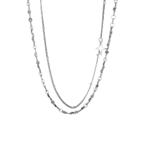 ZYNSAE S925 Silber Doppelschicht Vier Eckstern Halskette Koreanische Persönlichkeit Kragenkette D9489. Halskette, Halskette von ZYNSAE
