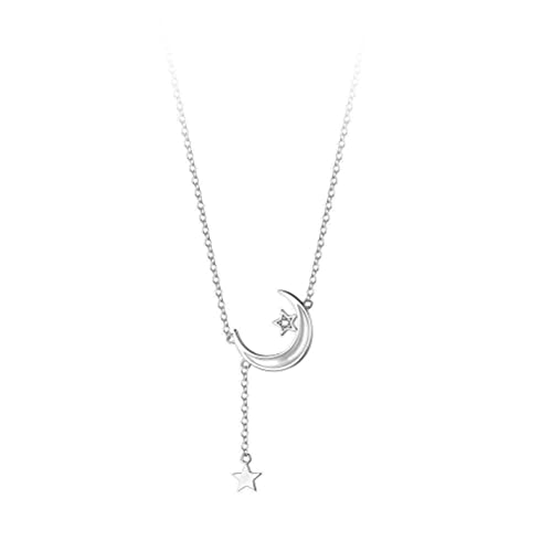 ZYNSAE S925 Silber Frauen Halskette Literarischer Stil Schöner Fünf Spitzer Star Quaste Mond Einfacher Kragenkette D8142. Halskette, Halskette von ZYNSAE