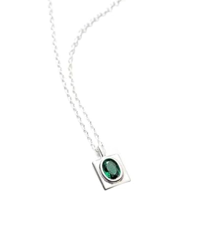 ZYNSAE S925 Silber Simple Geometric Square Green Diamond Unisex Mode Halskette Temperament Halskette D9451, Silbrig von ZYNSAE